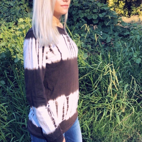 Espresso brown and white tie dye long sleeved top - Picture 2 of 4
